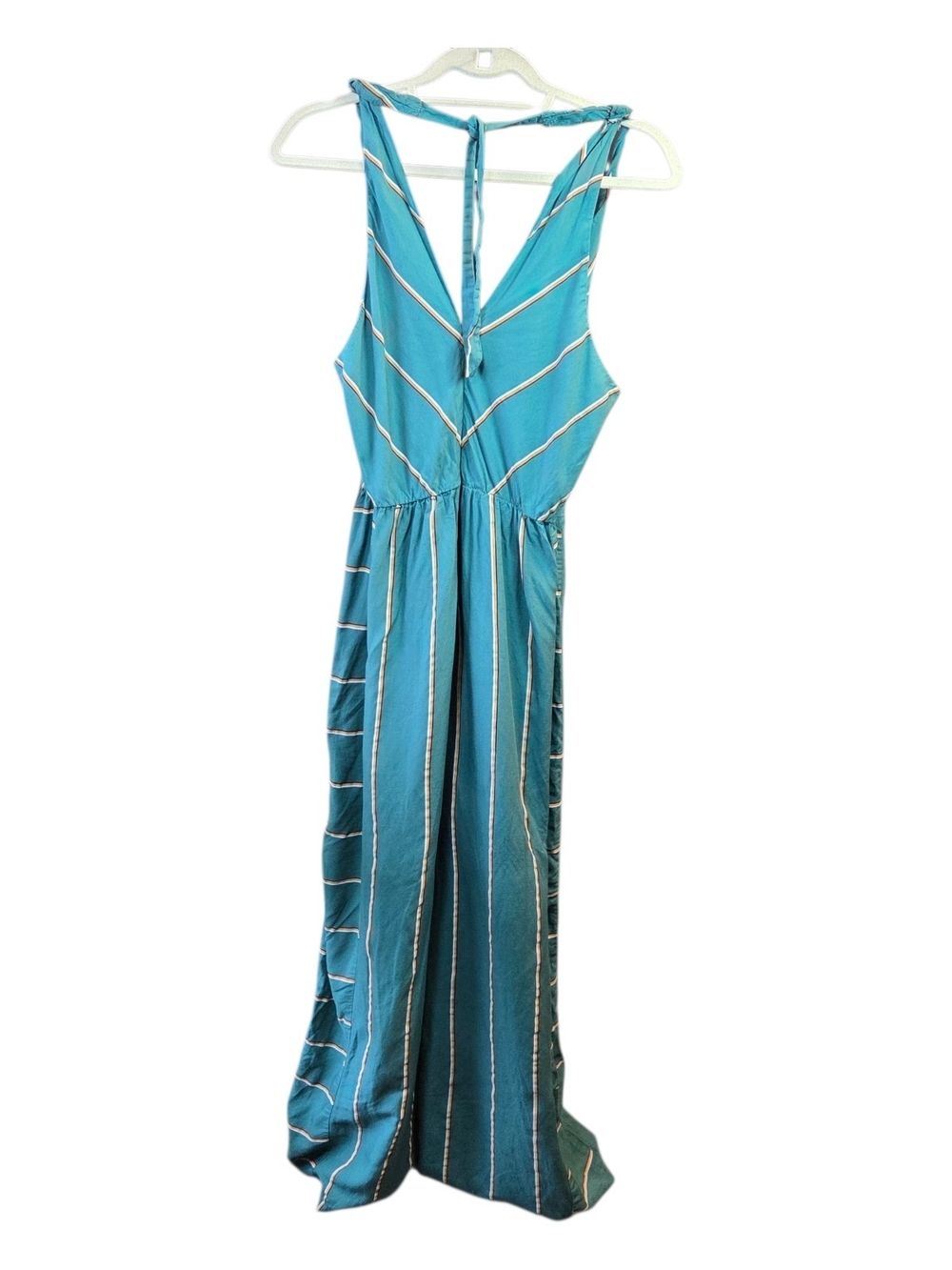 Ett Twa By Anthropologie Teal Striped Wide Leg Jumpsuit Size Large - Picture 3 of 6